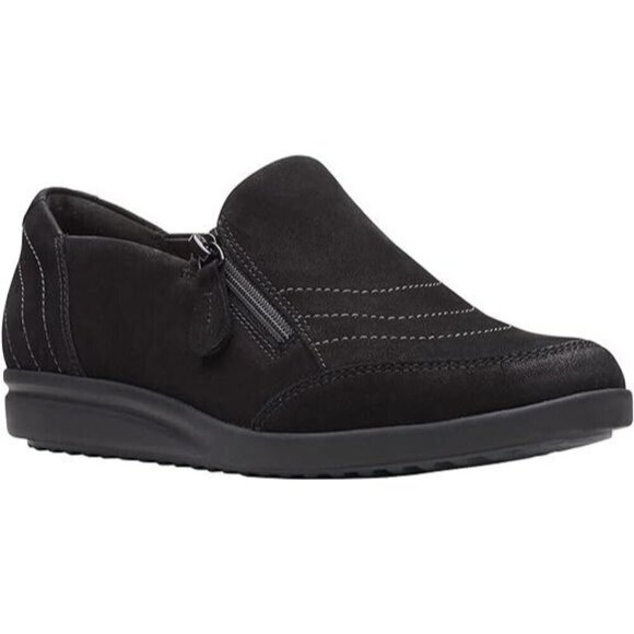 Clarks Women's Tamzen Zip Loafer Shoes, Black Leather NEW Size 11M